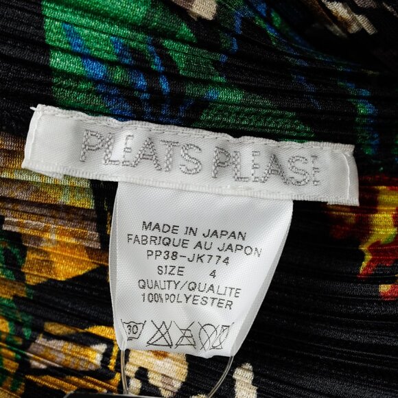 Pleats Please Issey Miyake Hawaii Motif Black Fringe-Hem Cardigan, Size XL - Picture 8 of 9